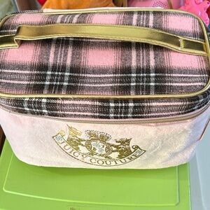 Juicy Couture Pink Plaid Cosmetic Bag with Gold Trim